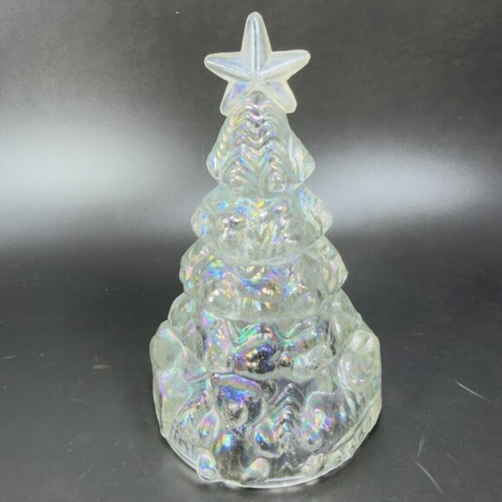 Vintage Silvestri Iridescent‎ Carnival Glass Christmas Tree Figurine Decor Glass